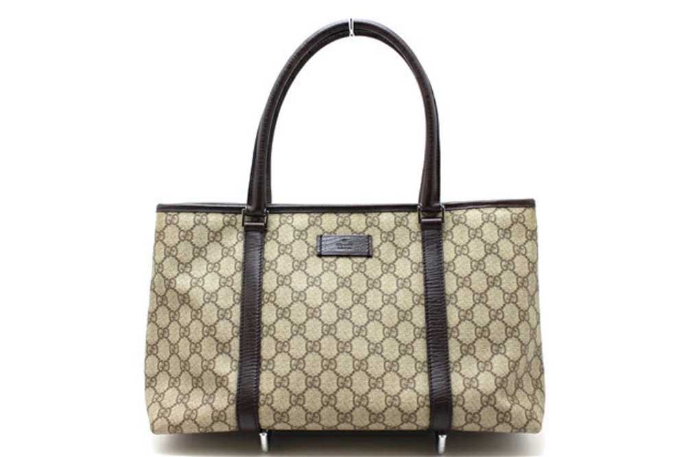 Gucci GG Supreme Canvas Calf Tote Bag Brown Beige Cream